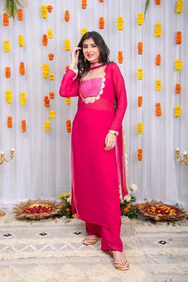 Rani pink kurta set with tube top 5