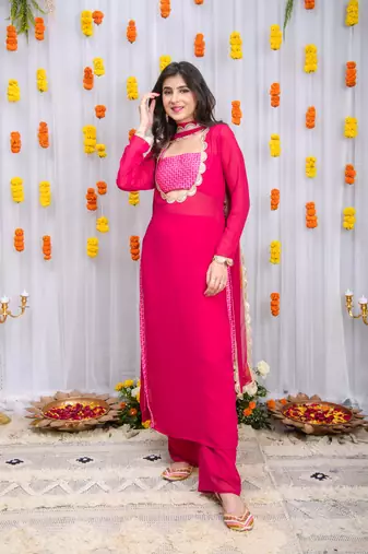 Rani pink kurta set with tube top