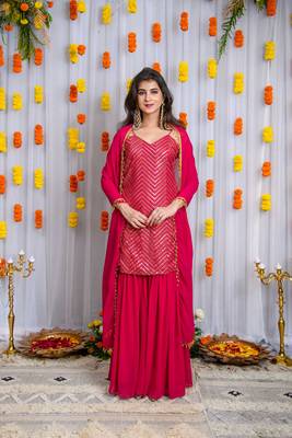 Pink sharara with heavy kurta set 1