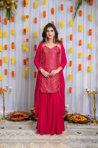 Pink sharara with heavy kurta set