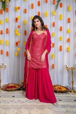 Pink sharara with heavy kurta set 2