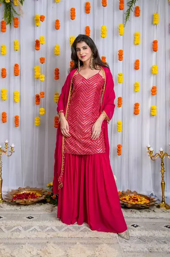 Pink sharara with heavy kurta set
