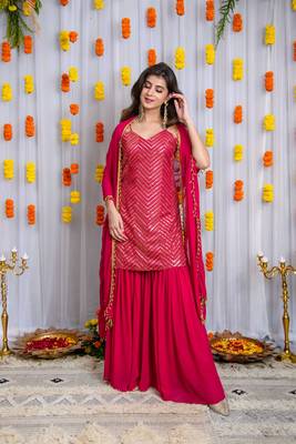 Pink sharara with heavy kurta set 3