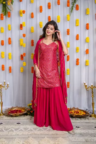 Pink sharara with heavy kurta set