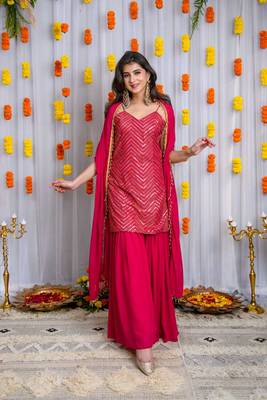 Pink sharara with heavy kurta set 4