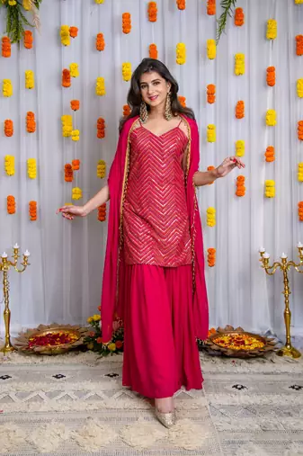 Pink sharara with heavy kurta set