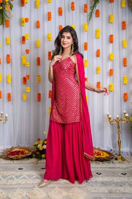 Pink sharara with heavy kurta set 5