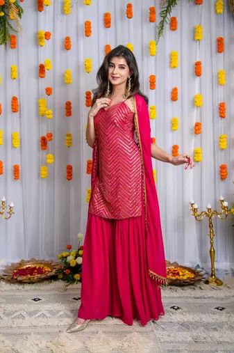 Pink sharara with heavy kurta set