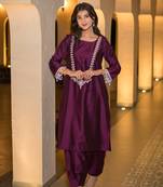 Wine kurta embroidery co-ord set