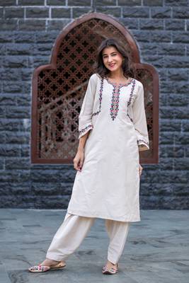Cream kurta embroidery co-ord set 1