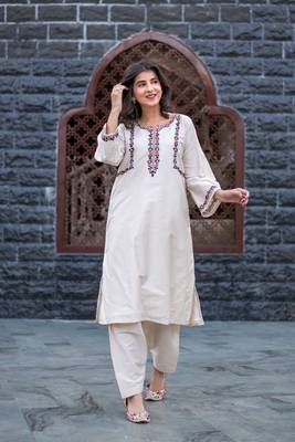 Cream kurta embroidery co-ord set 3