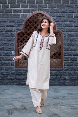 Cream kurta embroidery co-ord set 4