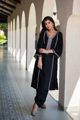 Black long kurta embroidery co-ord set 1