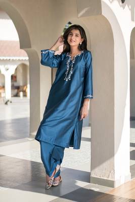 Blue kurta embroidery co-ord set 1