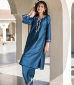Blue kurta embroidery co-ord set