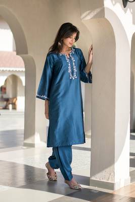 Blue kurta embroidery co-ord set 5