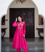 Magenta pink kurta embroidery co-ord set