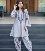 Grey kurta embroidery co-ord set
