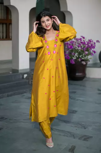 Mustard embroidery co-ord set