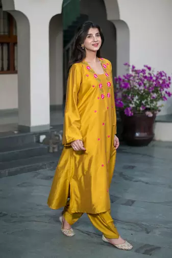 Mustard embroidery co-ord set