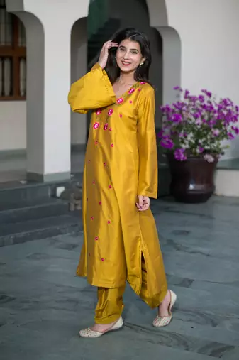 Mustard embroidery co-ord set
