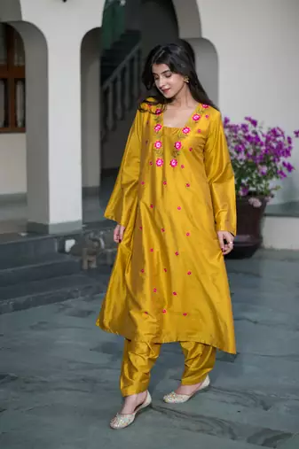 Mustard embroidery co-ord set