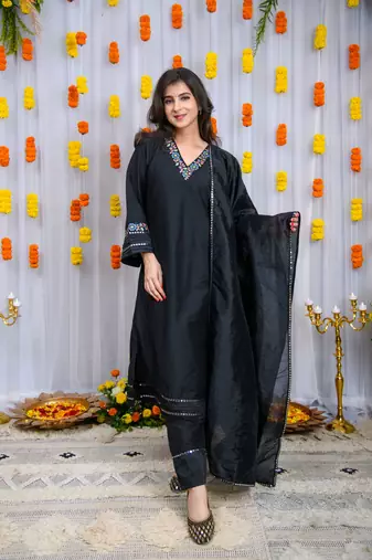 Black silk kurta set
