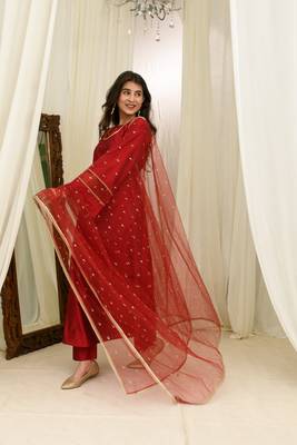 Maroon silk aline kurta set 2