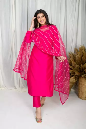 Pink silk kurta set