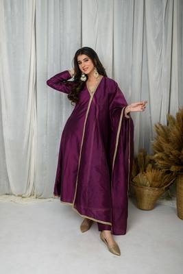 Wine silk overlap kurta set 1