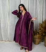 Wine silk overlap kurta set