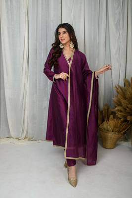 Wine silk overlap kurta set 2