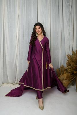 Wine silk overlap kurta set 3