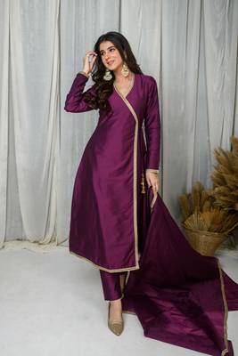 Wine silk overlap kurta set 4