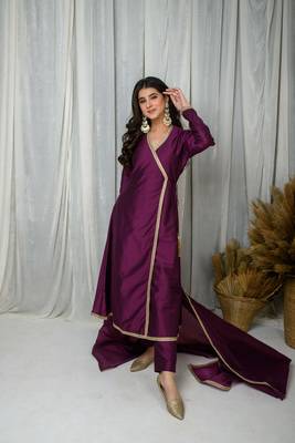 Wine silk overlap kurta set 5