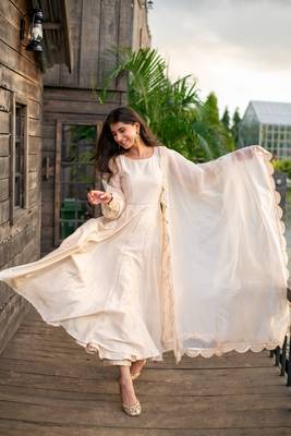 Beige chanderi anarkali set 1