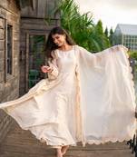 Beige chanderi anarkali set