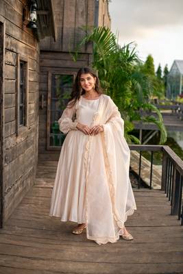 Beige chanderi anarkali set 5