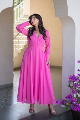 Baby pink georgette maxi dress 1