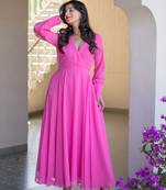 Baby pink georgette maxi dress