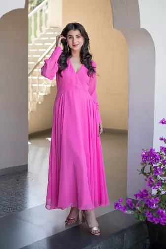 Baby pink georgette maxi dress