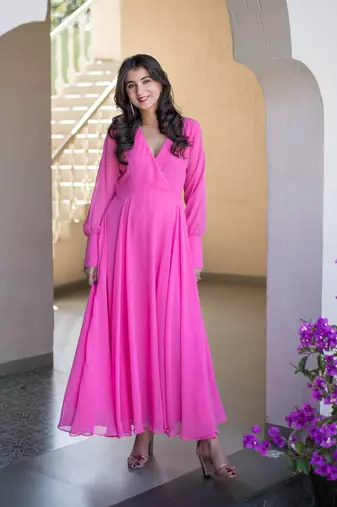 Baby pink georgette maxi dress