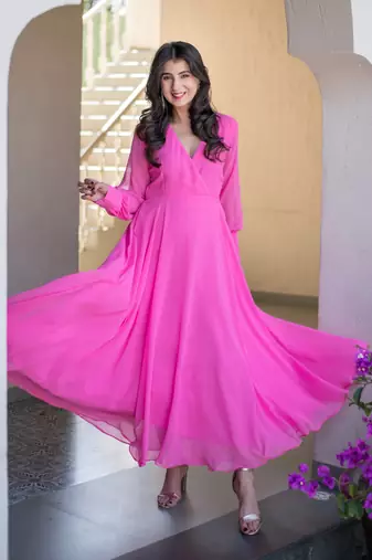 Baby pink georgette maxi dress