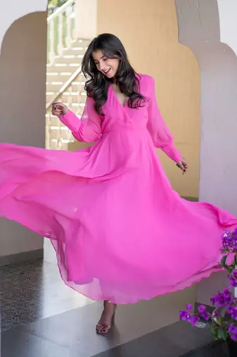 Baby pink georgette maxi dress