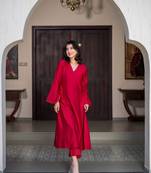 Red and gold chanderi kurta set