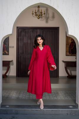Red and gold chanderi kurta set 5