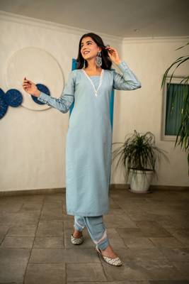 Powder blue lace kurta set 1
