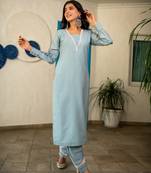Powder blue lace kurta set