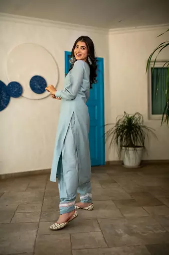 Powder blue lace kurta set
