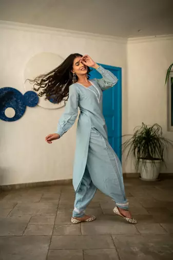 Powder blue lace kurta set